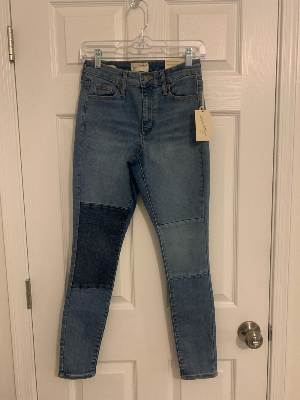 Universal Thread Light Blue High Rise Two-Tone Blue Patchwork Skinny Jeans